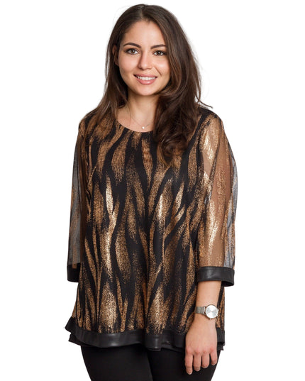 Елегантна черна туника със златист десен в големи размери