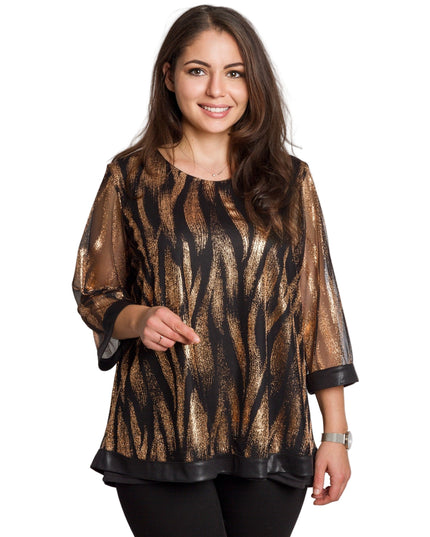 Елегантна черна туника със златист десен в големи размери