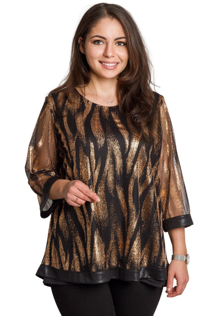 Елегантна черна туника със златист десен в големи размери