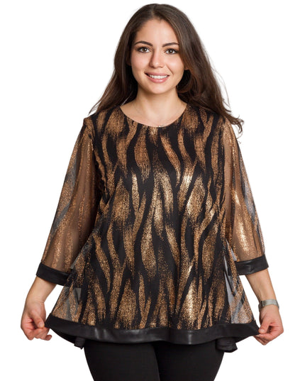 Елегантна черна туника със златист десен в големи размери