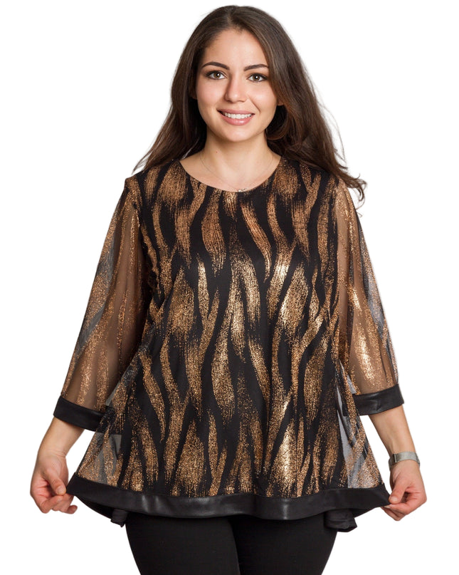 Елегантна черна туника със златист десен в големи размери