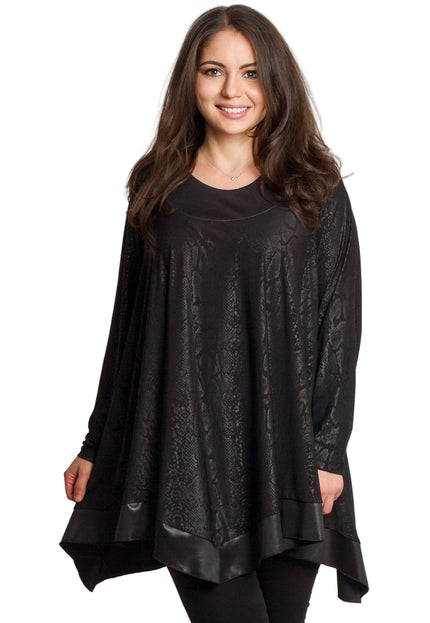 Елегантна черна туника с релефен десен и разкроена кройка