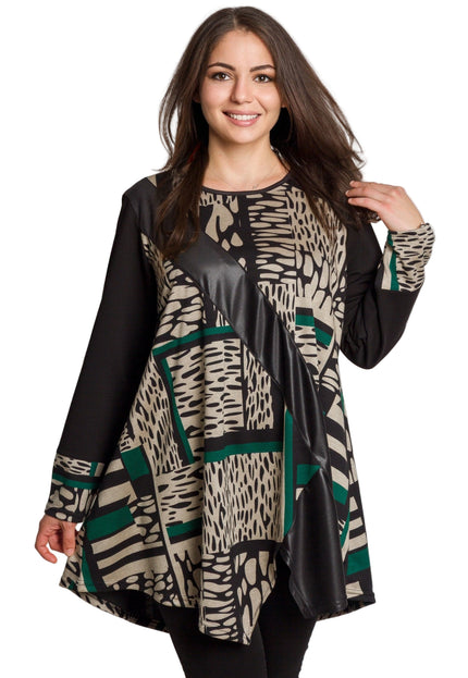 Туника с абстрактен принт с декоративна лента от еко кожа