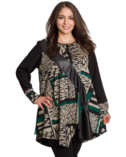 Туника с абстрактен принт с декоративна лента от еко кожа