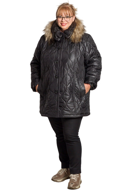 Дамско черно яке с геометричен десен в големи размери