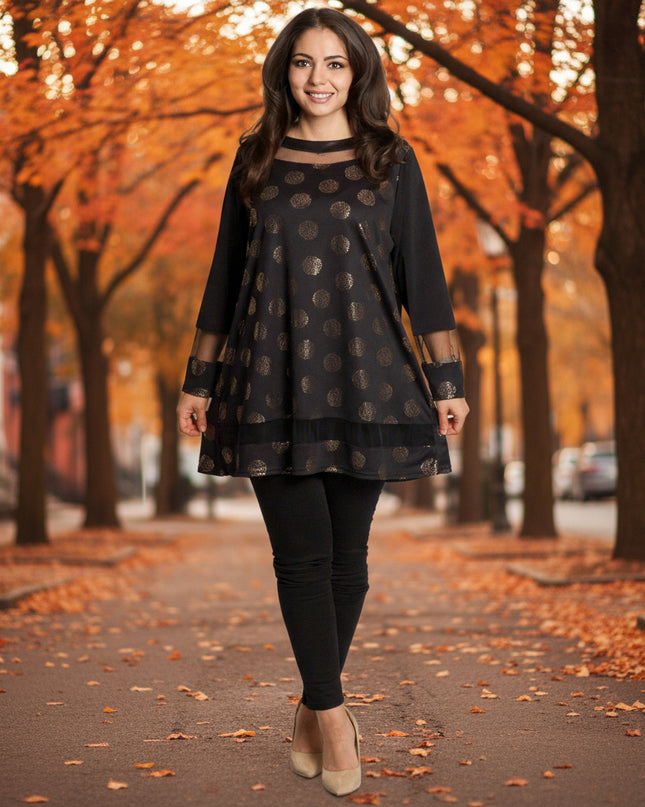 Официална празнична туника със златисти точки в големи размери