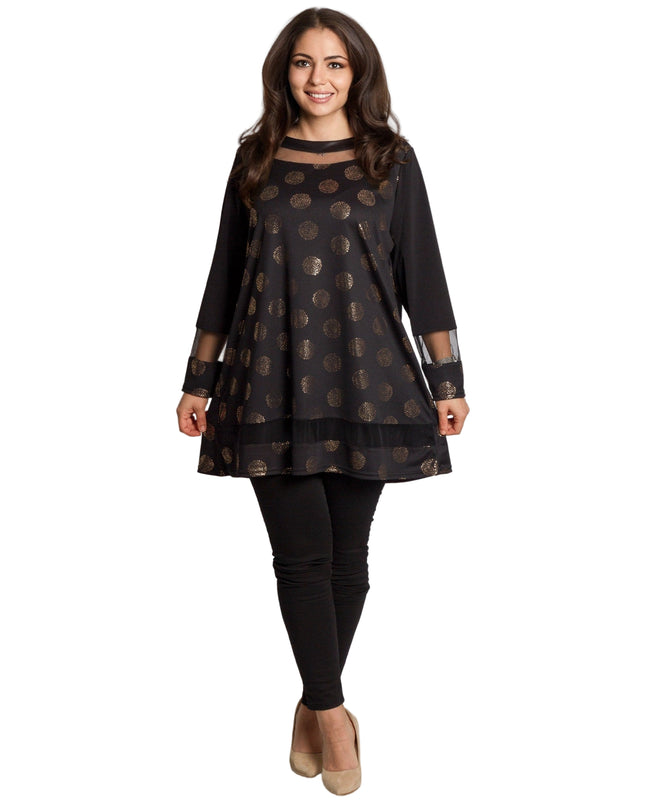 Официална празнична туника със златисти точки в големи размери