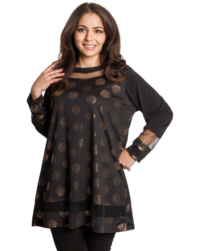 Официална празнична туника със златисти точки в големи размери