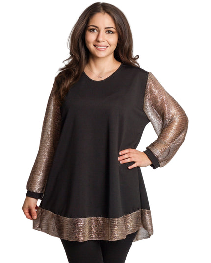 Елегантна черна туника с блестящи ръкави и кант