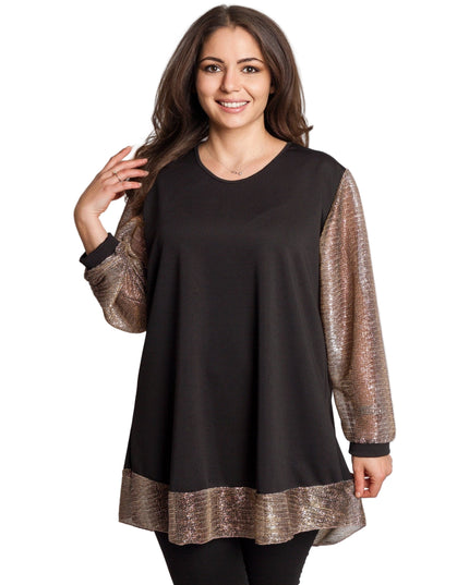 Елегантна черна туника с блестящи ръкави и кант