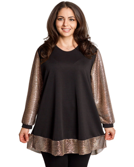 Елегантна черна туника с блестящи ръкави и кант