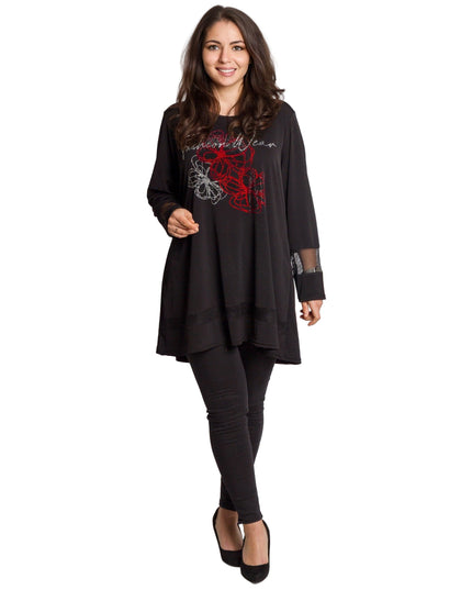 Елегантна туника с декоративни камъни и флорални акценти