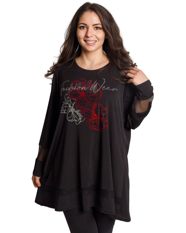 Елегантна туника с декоративни камъни и флорални акценти