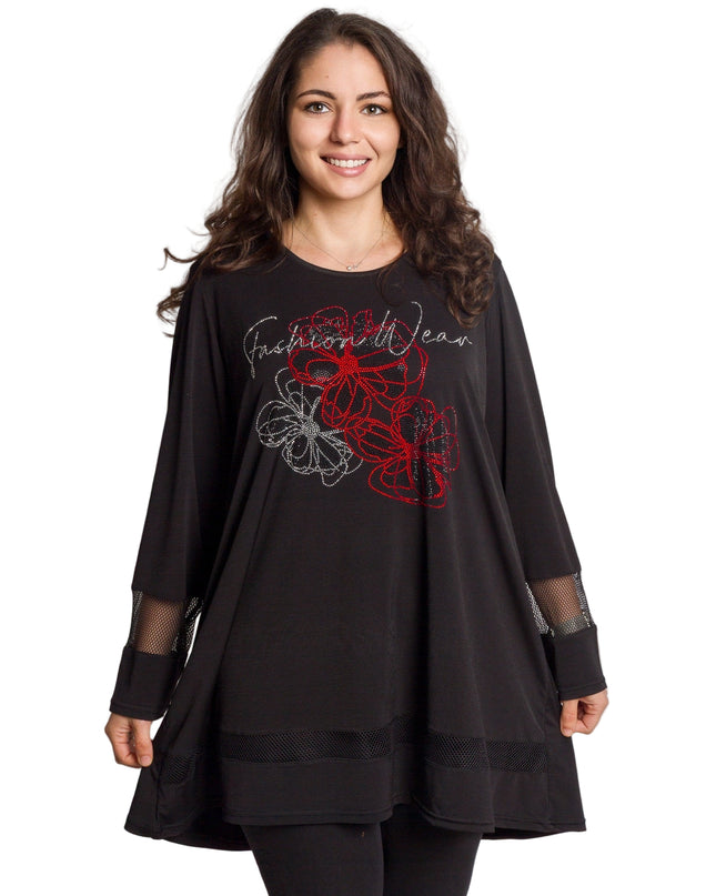 Елегантна туника с декоративни камъни и флорални акценти