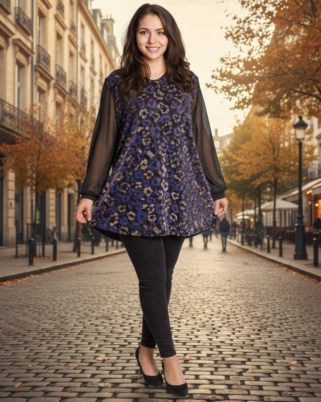 Елегантна туника с блестящ животински мотив в макси размери