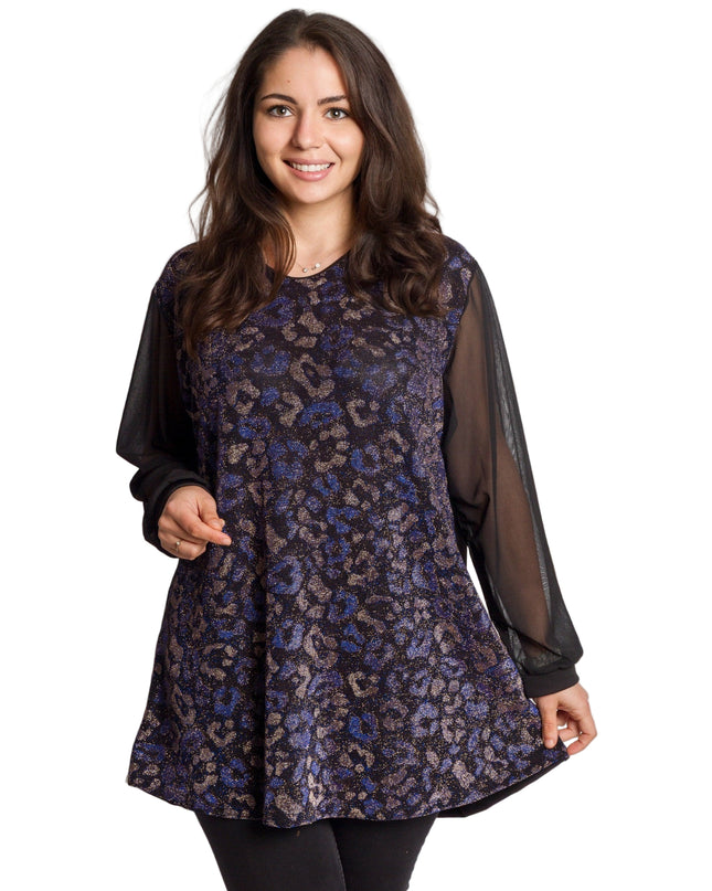 Елегантна туника с блестящ животински мотив в макси размери