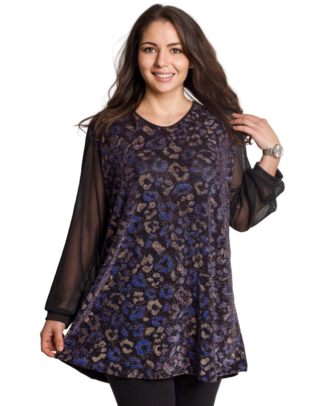 Елегантна туника с блестящ животински мотив в макси размери