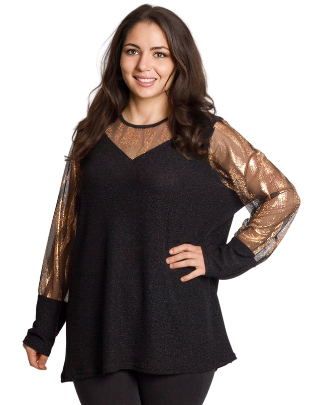 Черна официална туника със златист и блестящ ефект