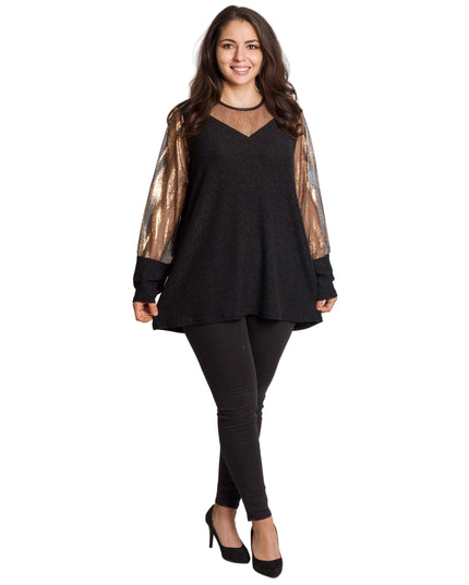 Черна официална туника със златист и блестящ ефект