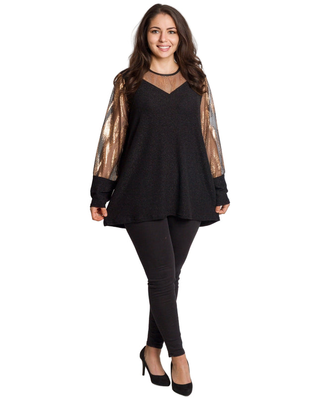 Черна официална туника със златист и блестящ ефект
