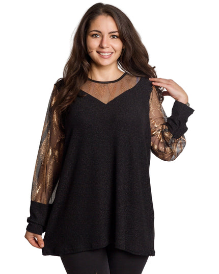 Черна официална туника със златист и блестящ ефект