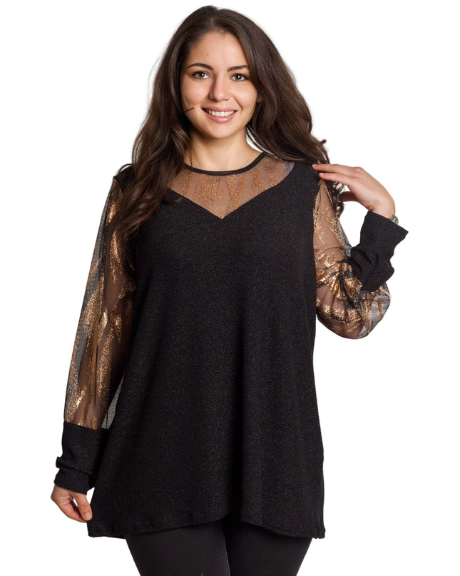 Черна официална туника със златист и блестящ ефект