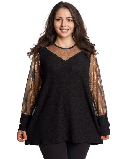 Черна официална туника със златист и блестящ ефект