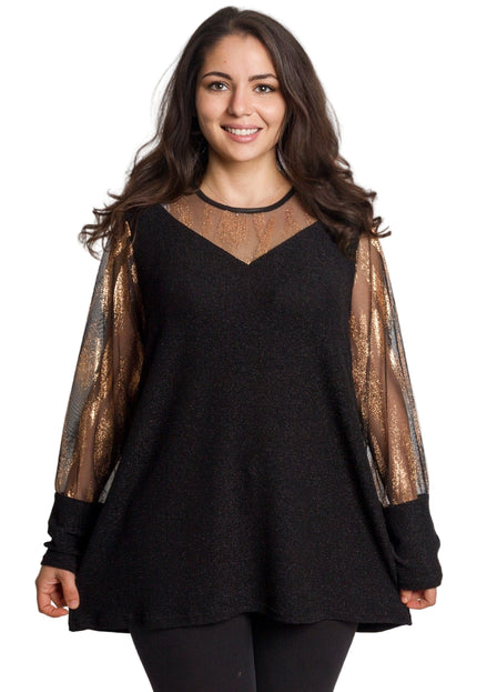 Черна официална туника със златист и блестящ ефект