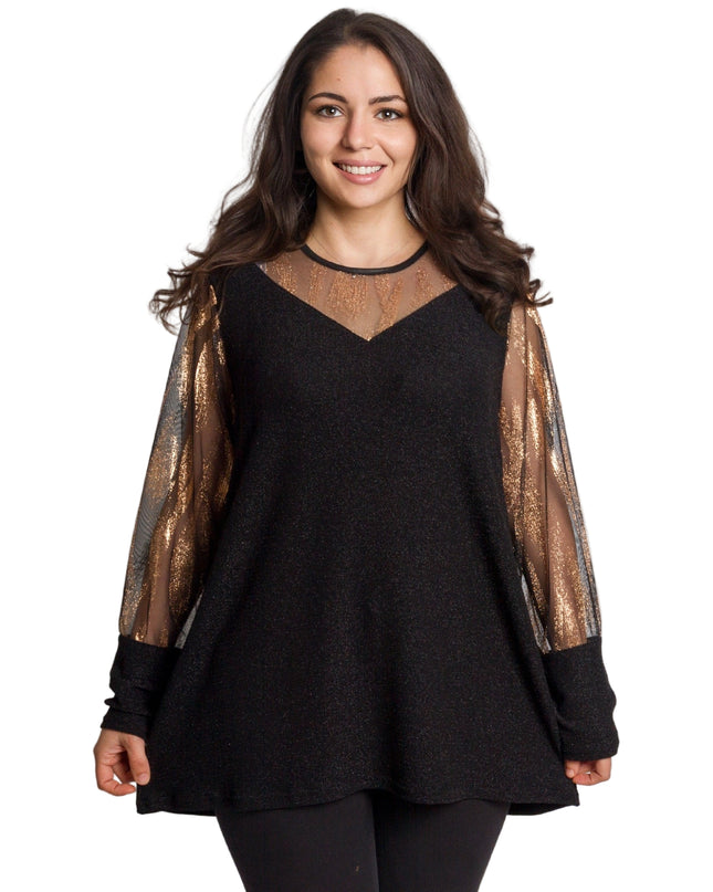 Черна официална туника със златист и блестящ ефект