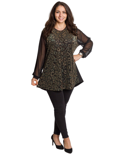 Черна елегантна туника с блестящ животински десен