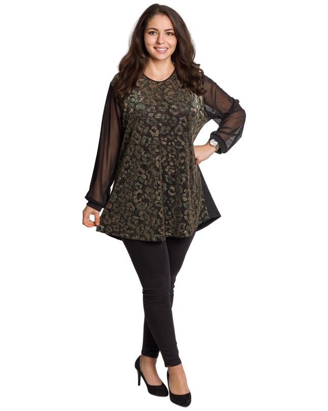 Черна елегантна туника с блестящ животински десен