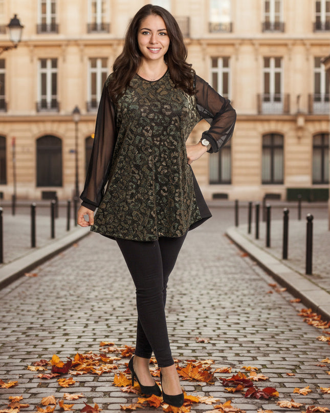 Черна елегантна туника с блестящ животински десен