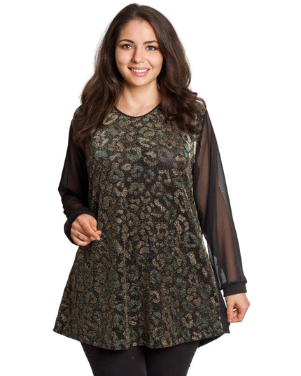 Черна елегантна туника с блестящ животински десен