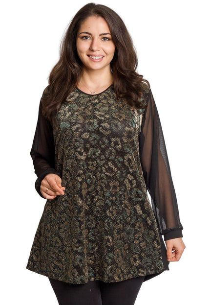 Черна елегантна туника с блестящ животински десен