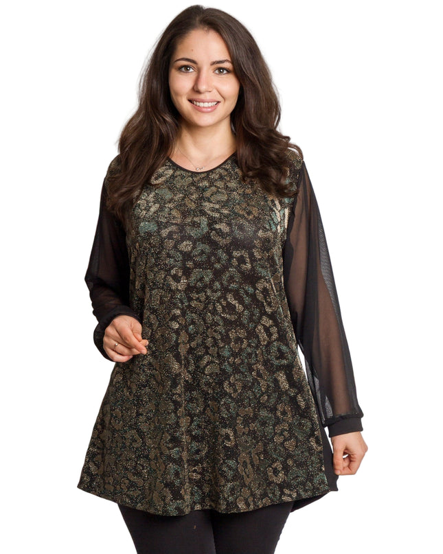 Черна елегантна туника с блестящ животински десен