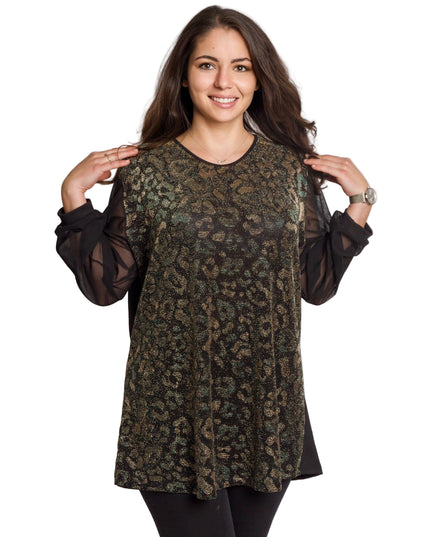 Черна елегантна туника с блестящ животински десен