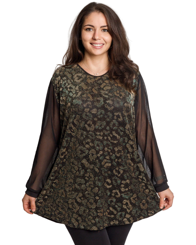 Черна елегантна туника с блестящ животински десен