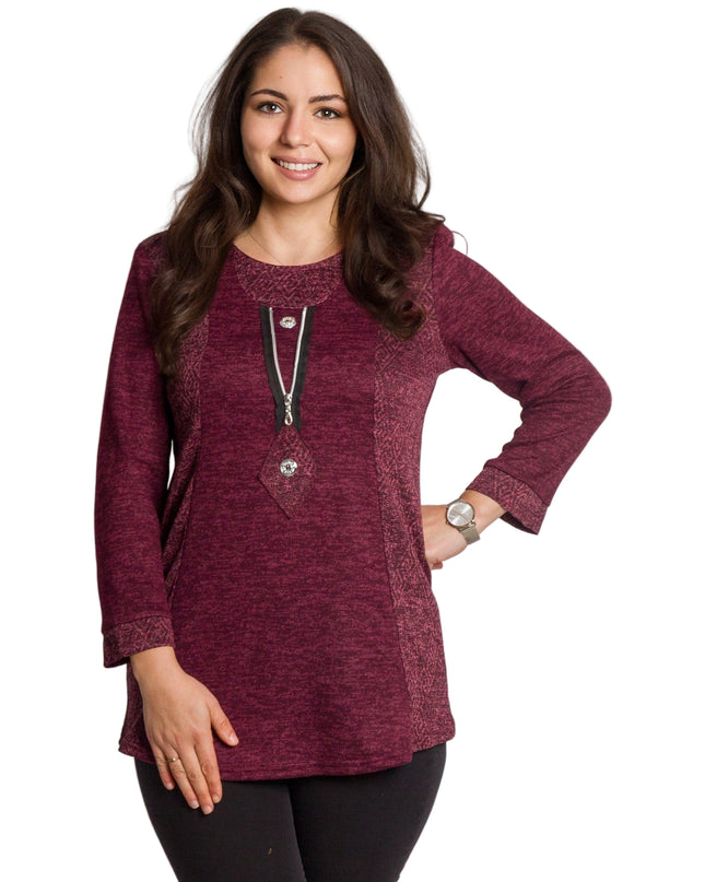 Дамска макси туника в цвят бордо с прав силует