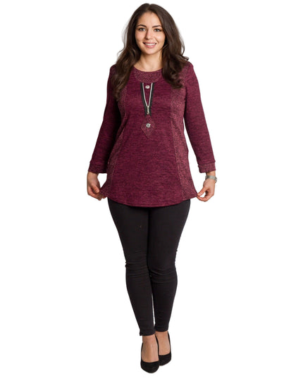 Дамска макси туника в цвят бордо с прав силует