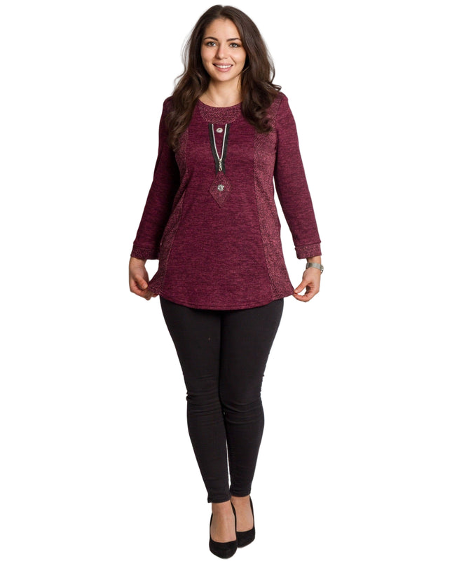 Дамска макси туника в цвят бордо с прав силует