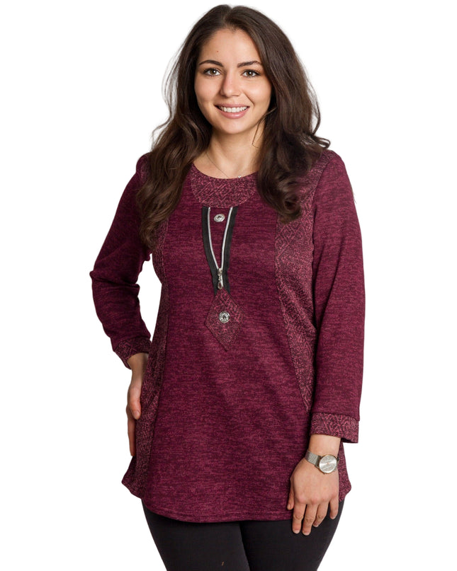 Дамска макси туника в цвят бордо с прав силует