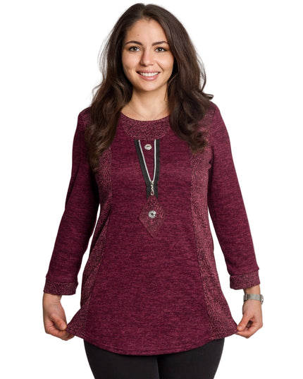 Дамска макси туника в цвят бордо с прав силует