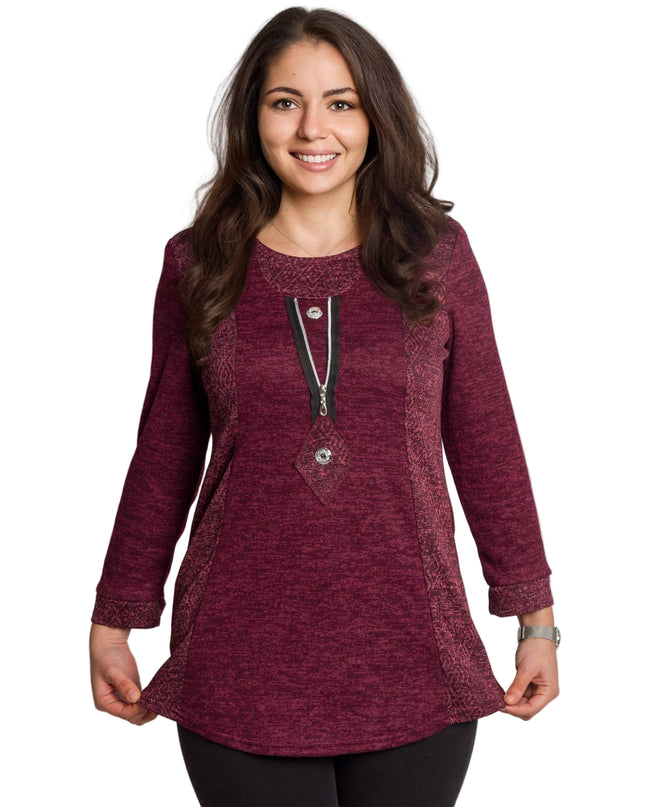 Дамска макси туника в цвят бордо с прав силует