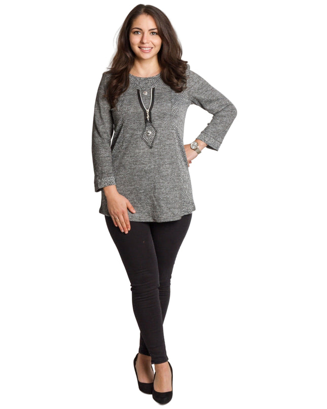 Сива туника с декоративен цип и прав силует