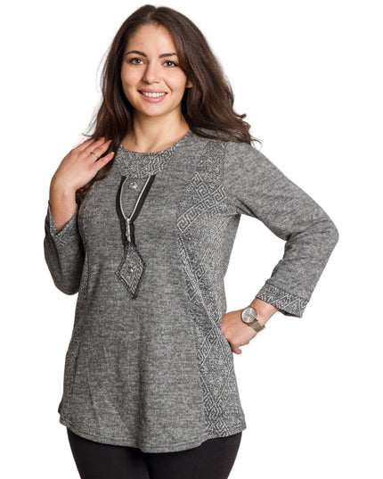 Сива туника с декоративен цип и прав силует