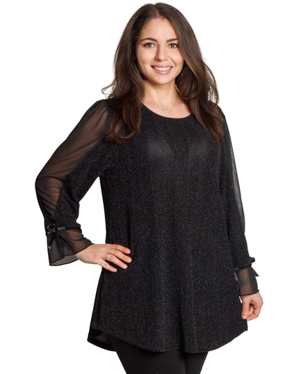 Елегантна черна туника с тюлени ръкави и разкроена кройка