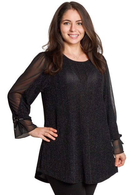 Елегантна черна туника с тюлени ръкави и разкроена кройка