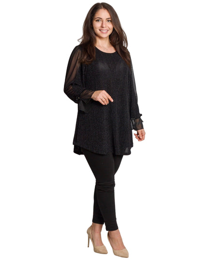 Елегантна черна туника с тюлени ръкави и разкроена кройка