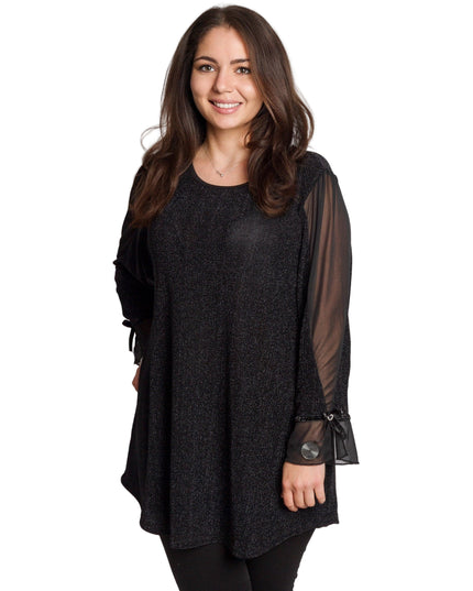 Елегантна черна туника с тюлени ръкави и разкроена кройка