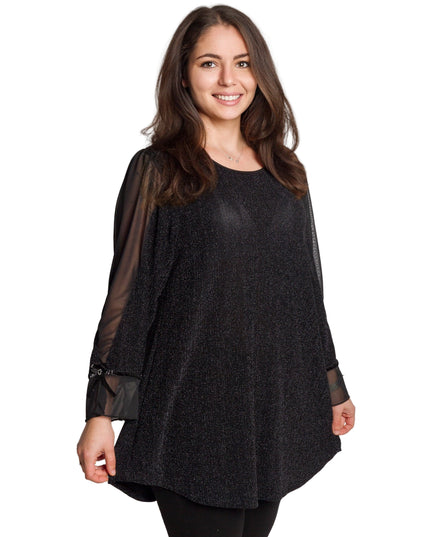 Елегантна черна туника с тюлени ръкави и разкроена кройка